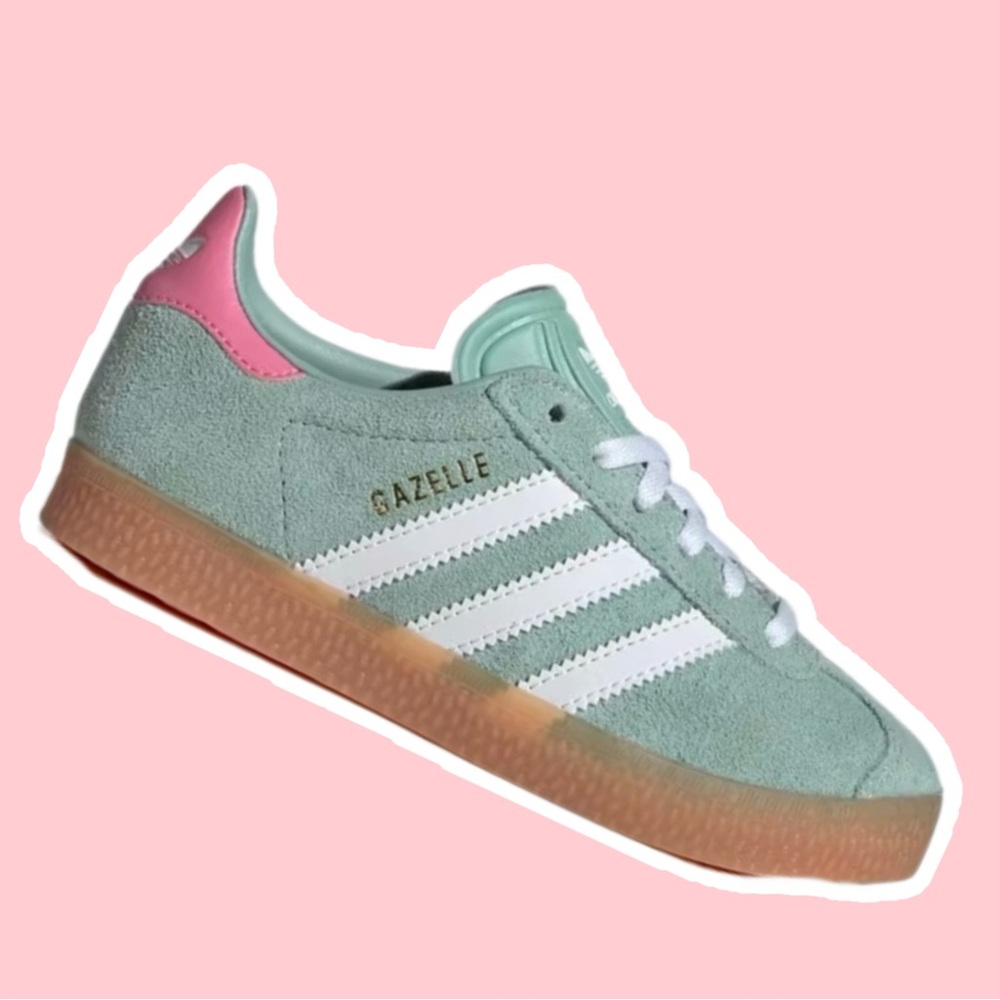 Adidas Kids Gazelle Mint Green and Pink Sneakers